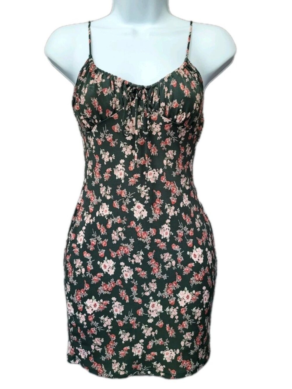 Womens Dark Floral Fairy Grunge Babydoll Top Size S Green‎ Y2K Forest Earthy
